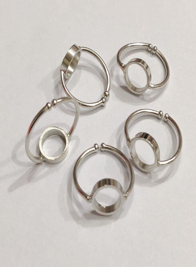 Excellentcrafts Collet Round Ring 10mm � Silver Adjustable Bezel Cup Ring Blanks for Resin, Cabochon, Clay � DIY Jewelry Making Ring Base � Pack of 5 Pcs - Image 3